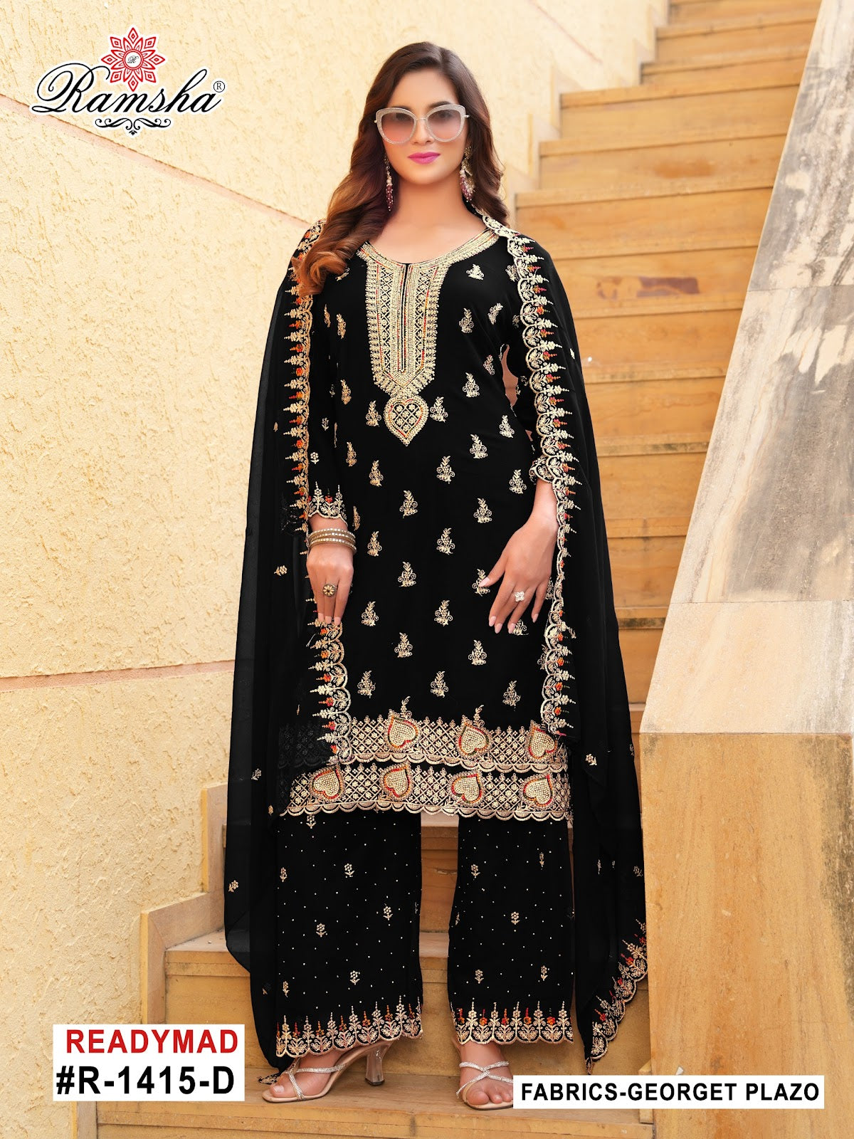 R 1415 Ramsha Georgette Pakistani Readymade Suits Exporter India