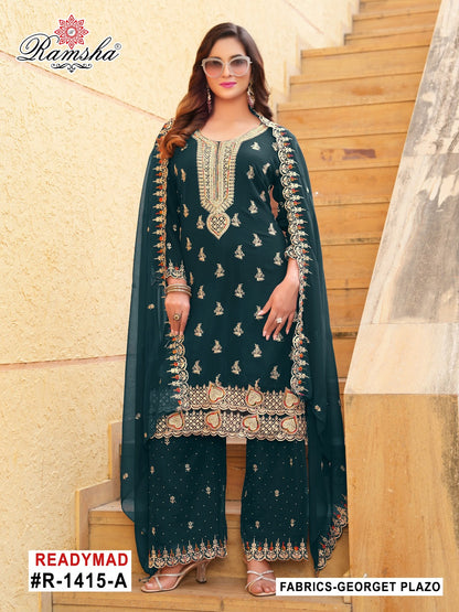 R 1415 Ramsha Georgette Pakistani Readymade Suits Exporter India