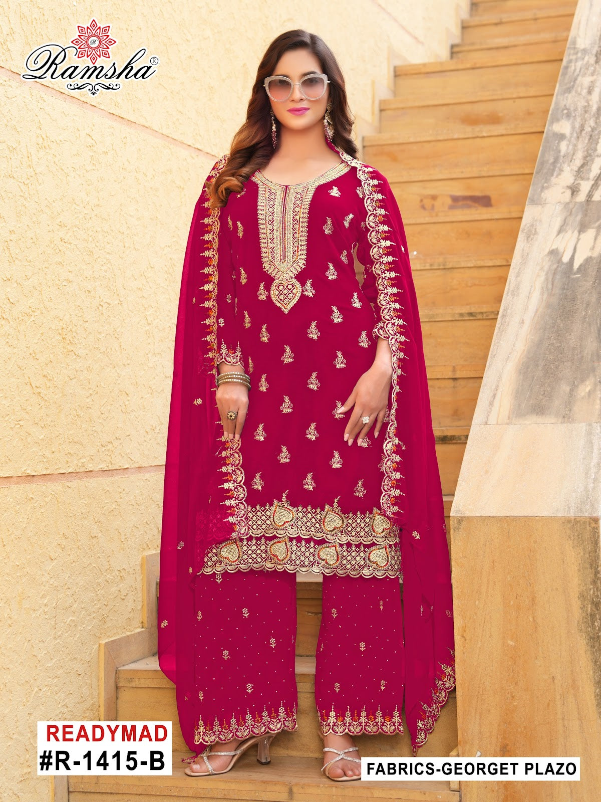 R 1415 Ramsha Georgette Pakistani Readymade Suits Exporter India