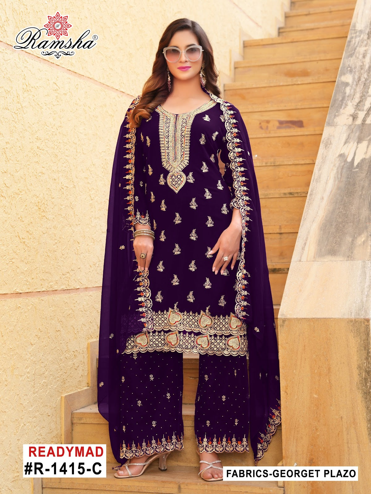R 1415 Ramsha Georgette Pakistani Readymade Suits Exporter India