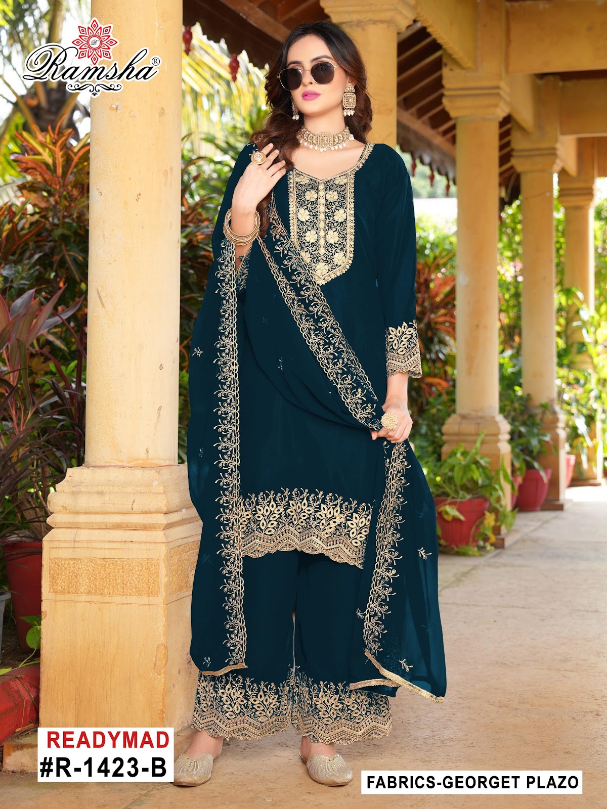 R 1424 Ramsha Georgette Pakistani Readymade Suits Wholesaler