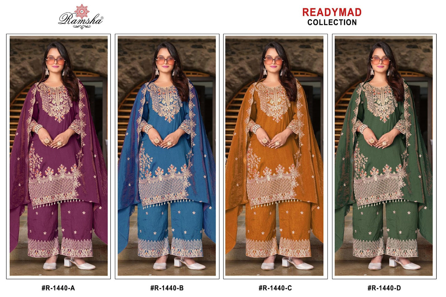 R 1440 Ramsha Vichitra Pakistani Readymade Suits Wholesaler Gujarat