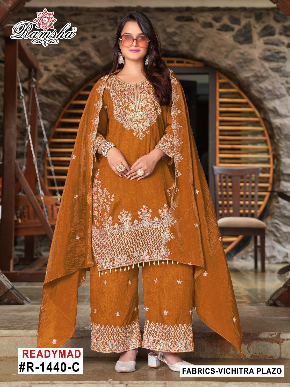 R 1440 Ramsha Vichitra Pakistani Readymade Suits Wholesaler Gujarat