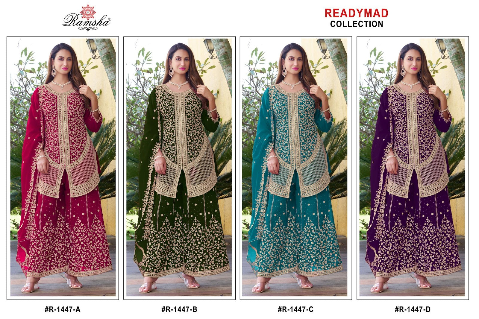 R 1447 Ramsha Georgette Pakistani Readymade Suits Manufacturer Ahmedabad