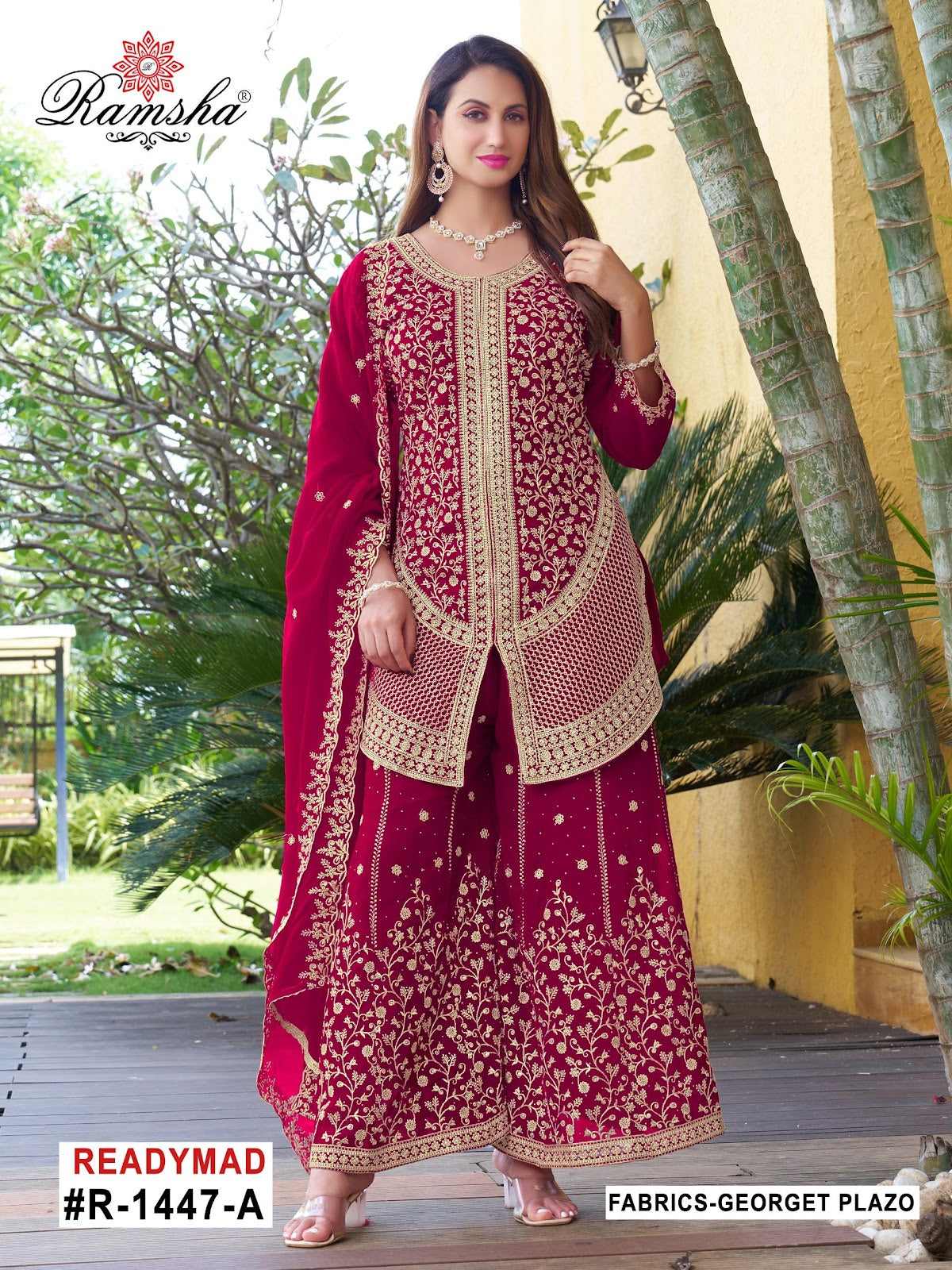 R 1447 Ramsha Georgette Pakistani Readymade Suits Manufacturer Ahmedabad