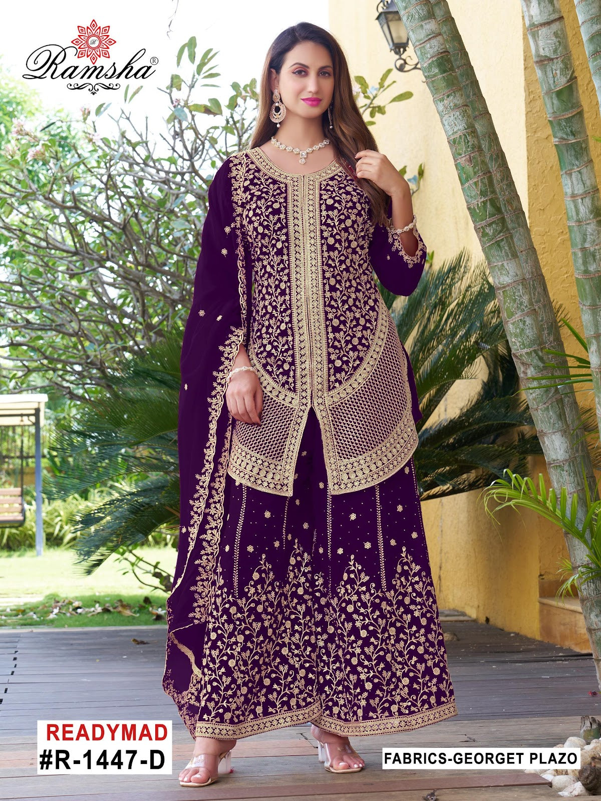 R 1447 Ramsha Georgette Pakistani Readymade Suits Manufacturer Ahmedabad