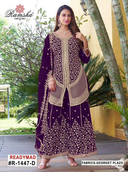 R 1447 Ramsha Georgette Pakistani Readymade Suits Manufacturer Ahmedabad