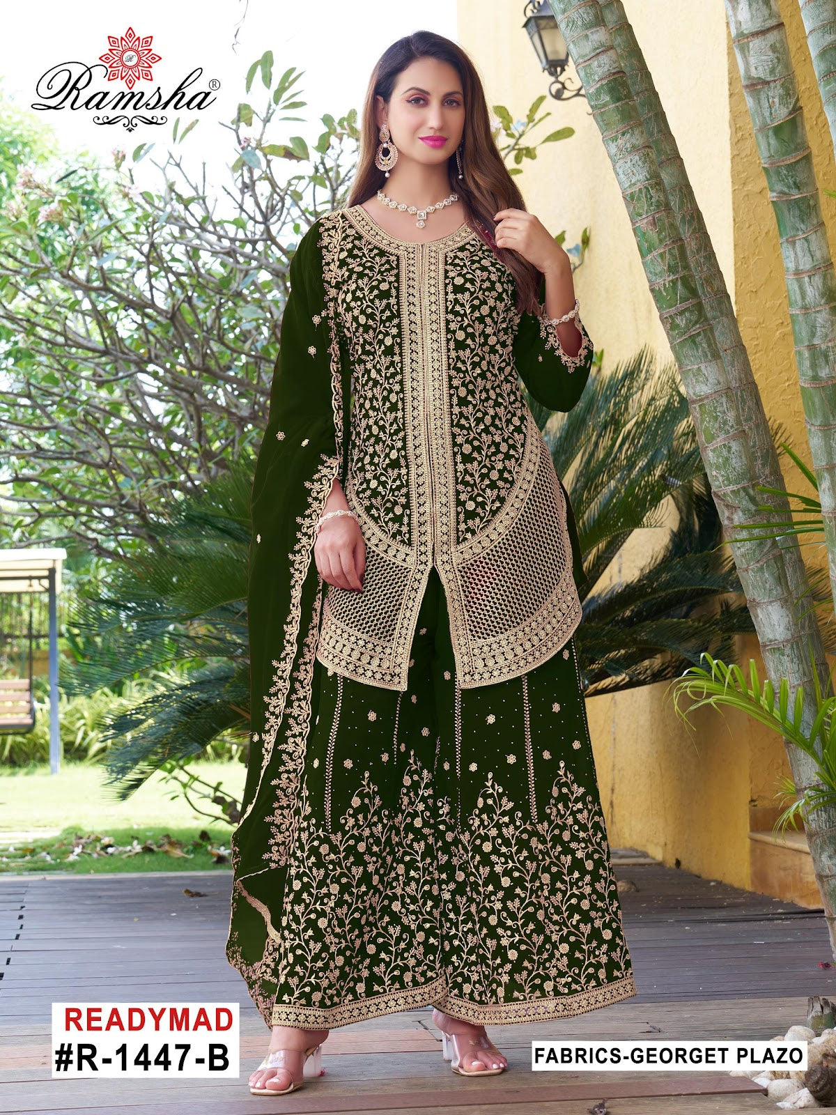R 1447 Ramsha Georgette Pakistani Readymade Suits Manufacturer Ahmedabad