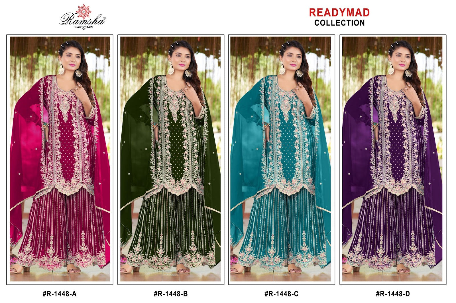 R 1448 Ramsha Georgette Pakistani Readymade Suits Wholesaler Ahmedabad