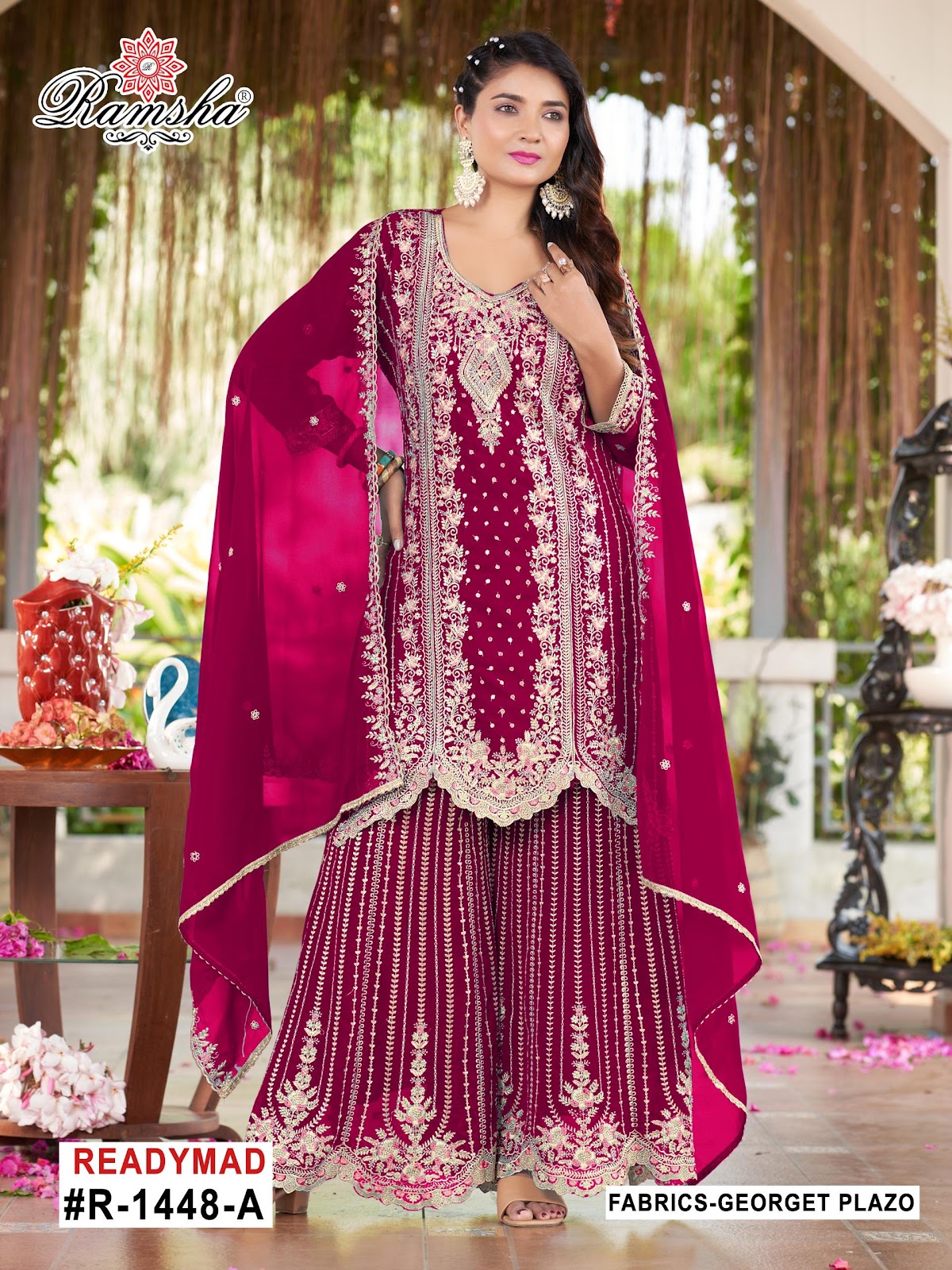 R 1448 Ramsha Georgette Pakistani Readymade Suits Wholesaler Ahmedabad