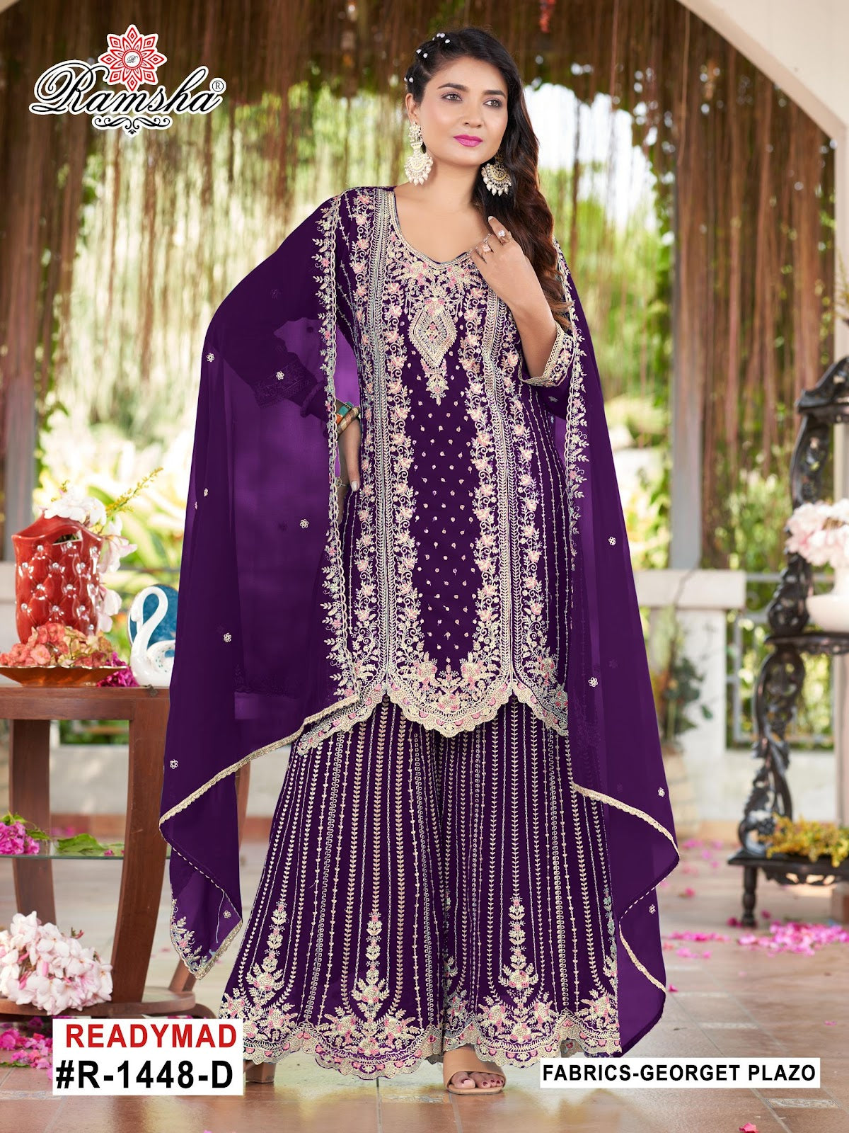 R 1448 Ramsha Georgette Pakistani Readymade Suits Wholesaler Ahmedabad