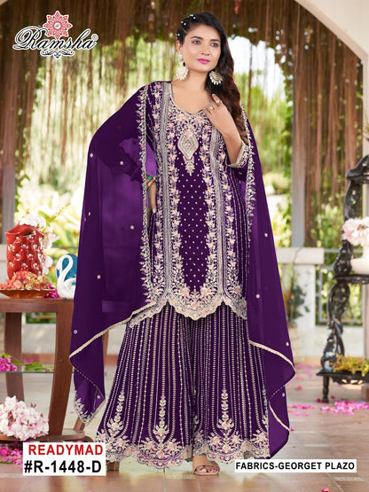R 1448 Ramsha Georgette Pakistani Readymade Suits Wholesaler Ahmedabad