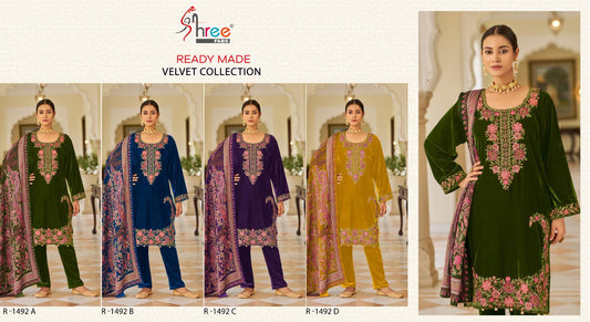 R 1492 Shree Fabs Readymade Velvet Suits Wholesaler Gujarat