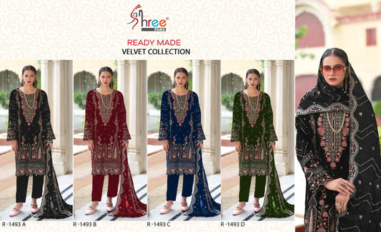 R 1493 Shree Fabs Readymade Velvet Suits Supplier