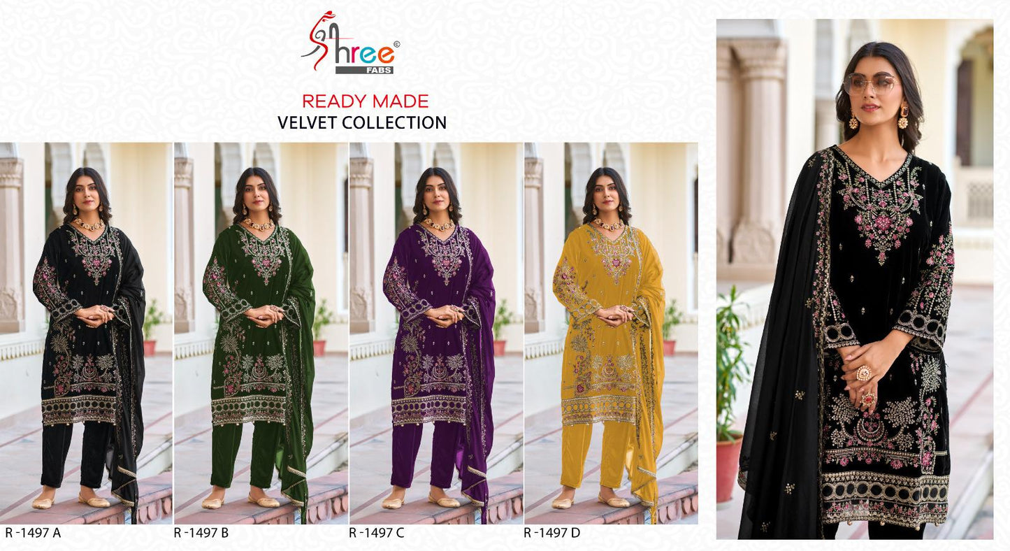 R 1497 Shree Fabs Readymade Velvet Suits Wholesaler Ahmedabad