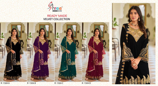 R 1504 Shree Fabs Readymade Velvet Suits Wholesale