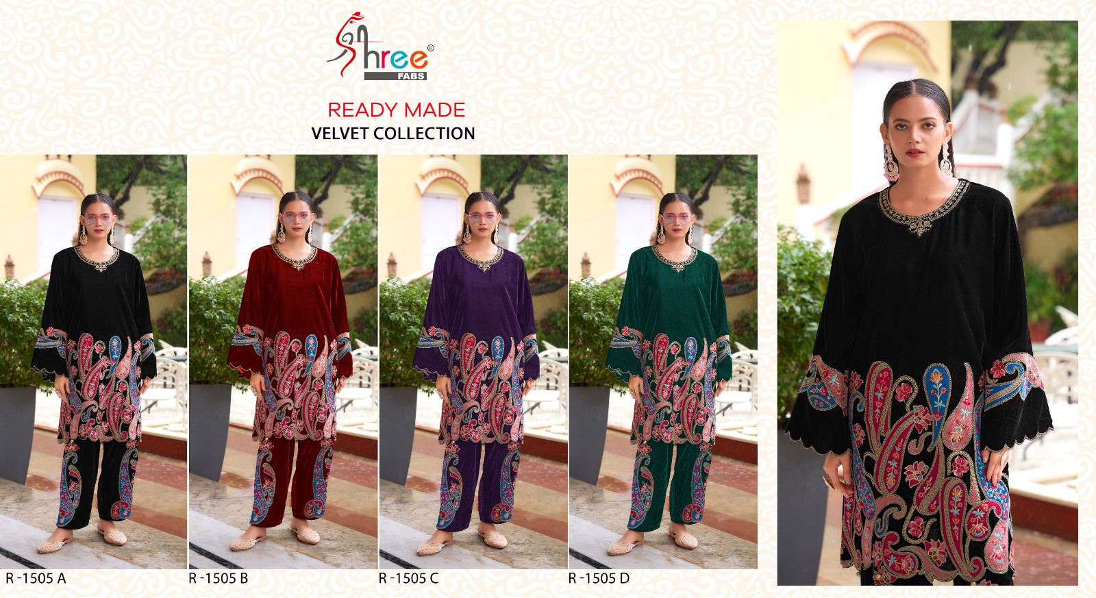 R 1505 Velvet Shree Fabs Co Ord Set Wholesale Rate