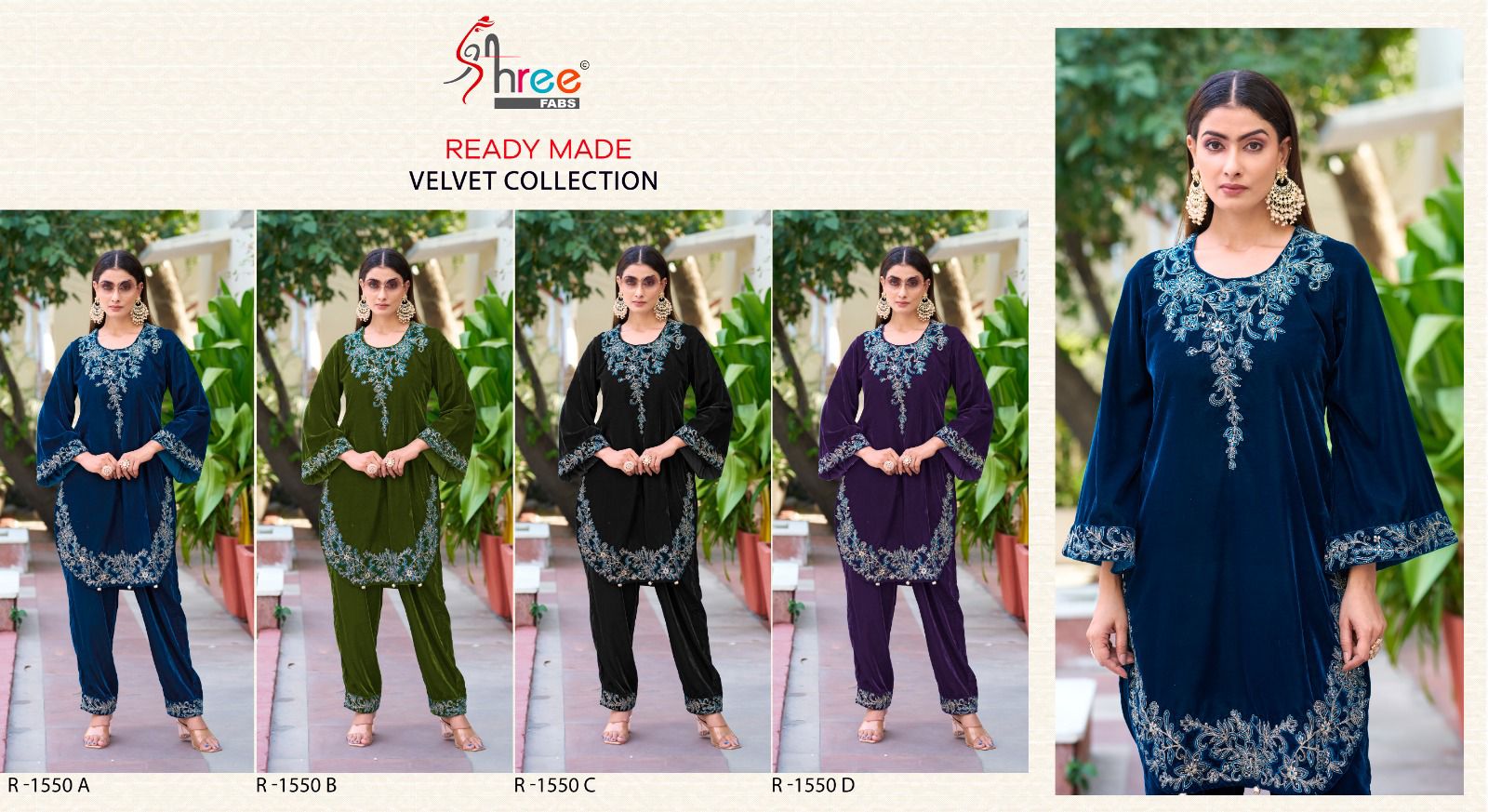 R 1550 Velvet Shree Fabs Co Ord Set Supplier India
