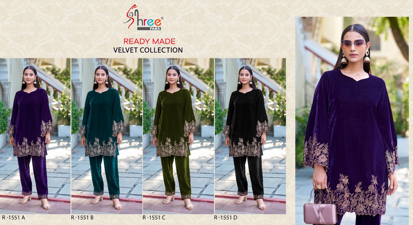 R 1551 Velvet Shree Fabs Co Ord Set Wholesaler Gujarat