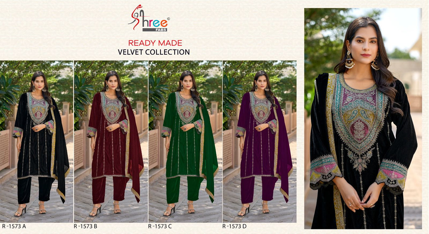 R 1573 Shree Fabs Readymade Velvet Suits Wholesale Price