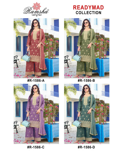 R 1586 Ramsha Nc Moss Pakistani Readymade Suits Supplier Gujarat