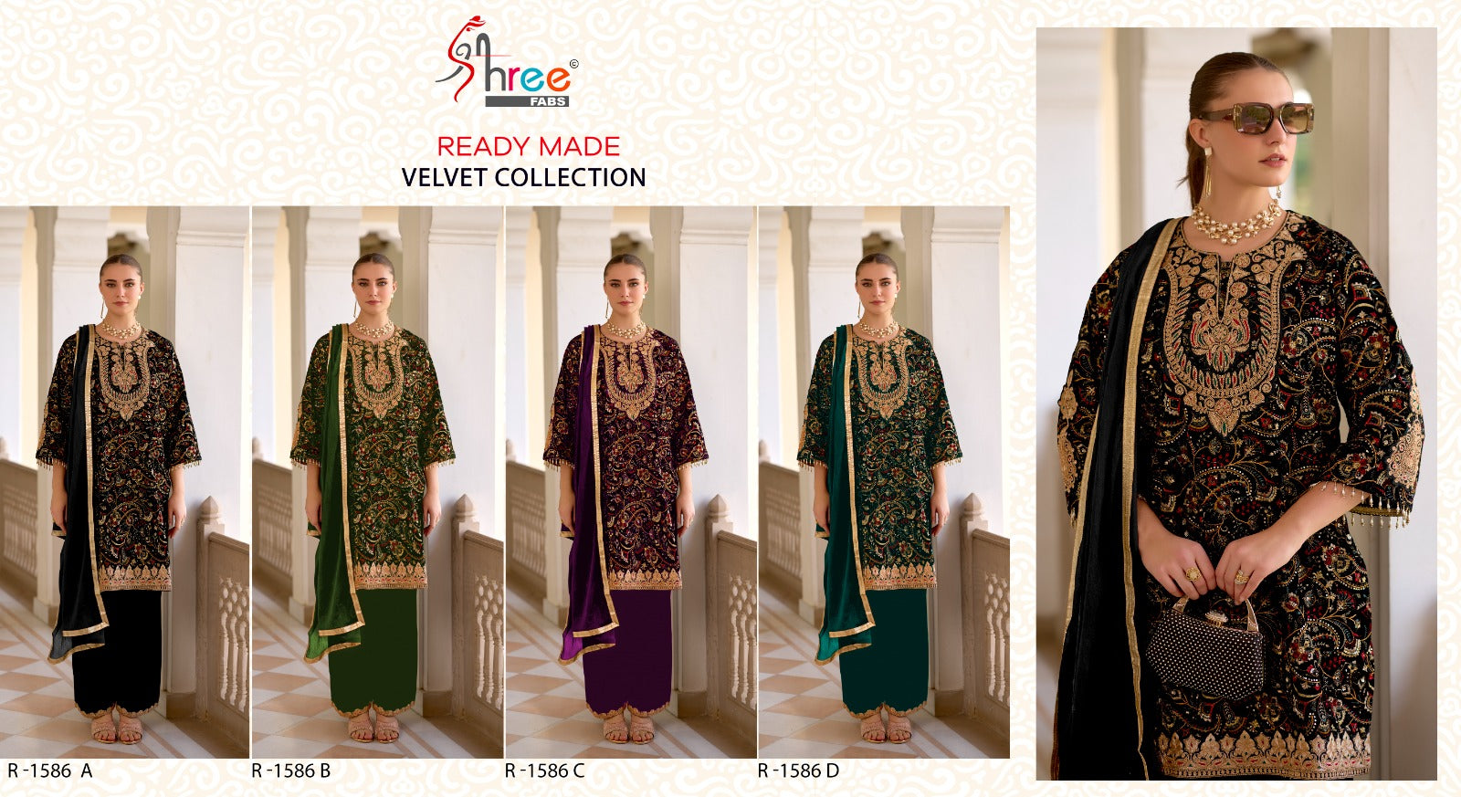 R 1586 Shree Fabs Readymade Velvet Suits Wholesale