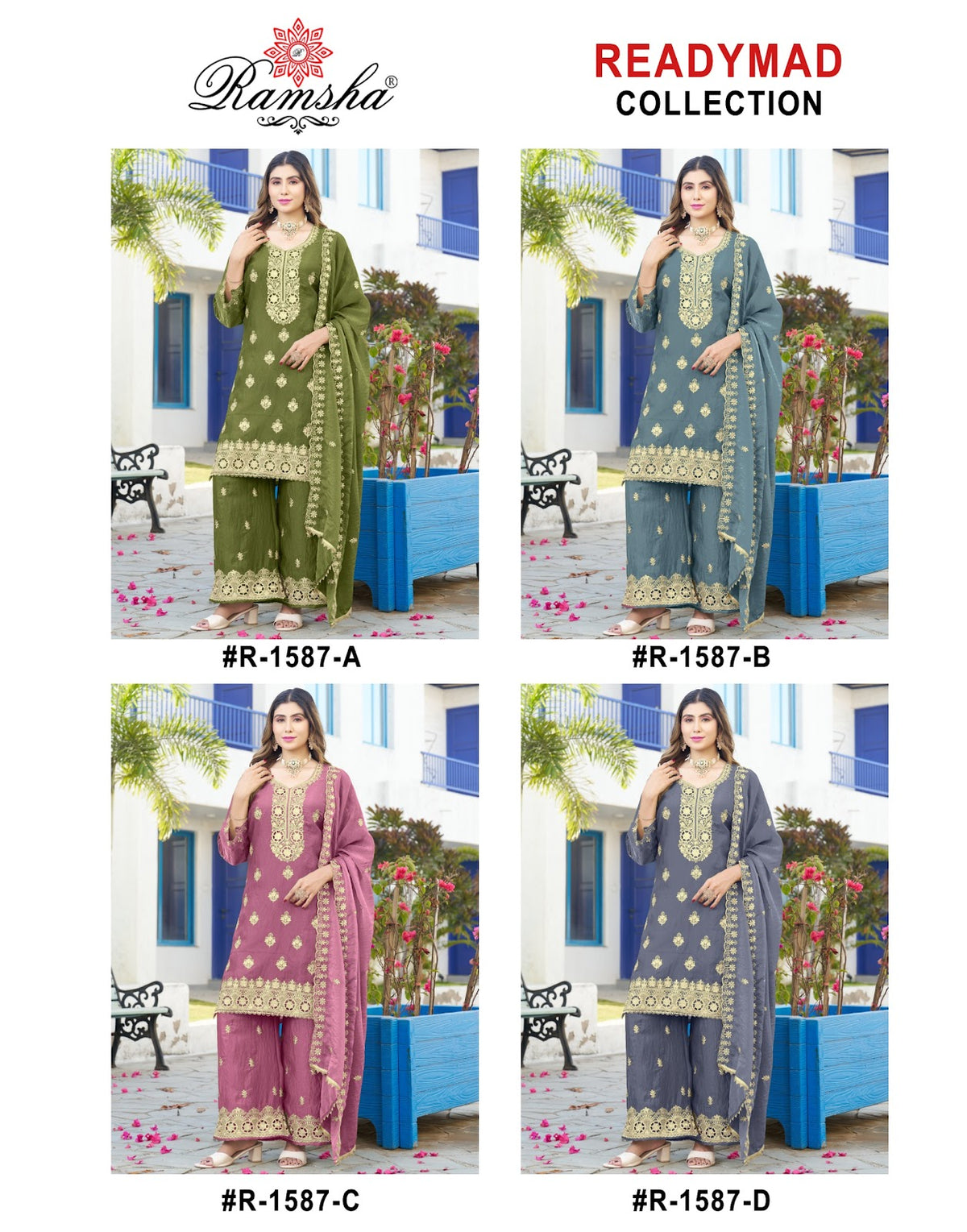 R 1587 Ramsha Nc Moss Pakistani Readymade Suits Exporter