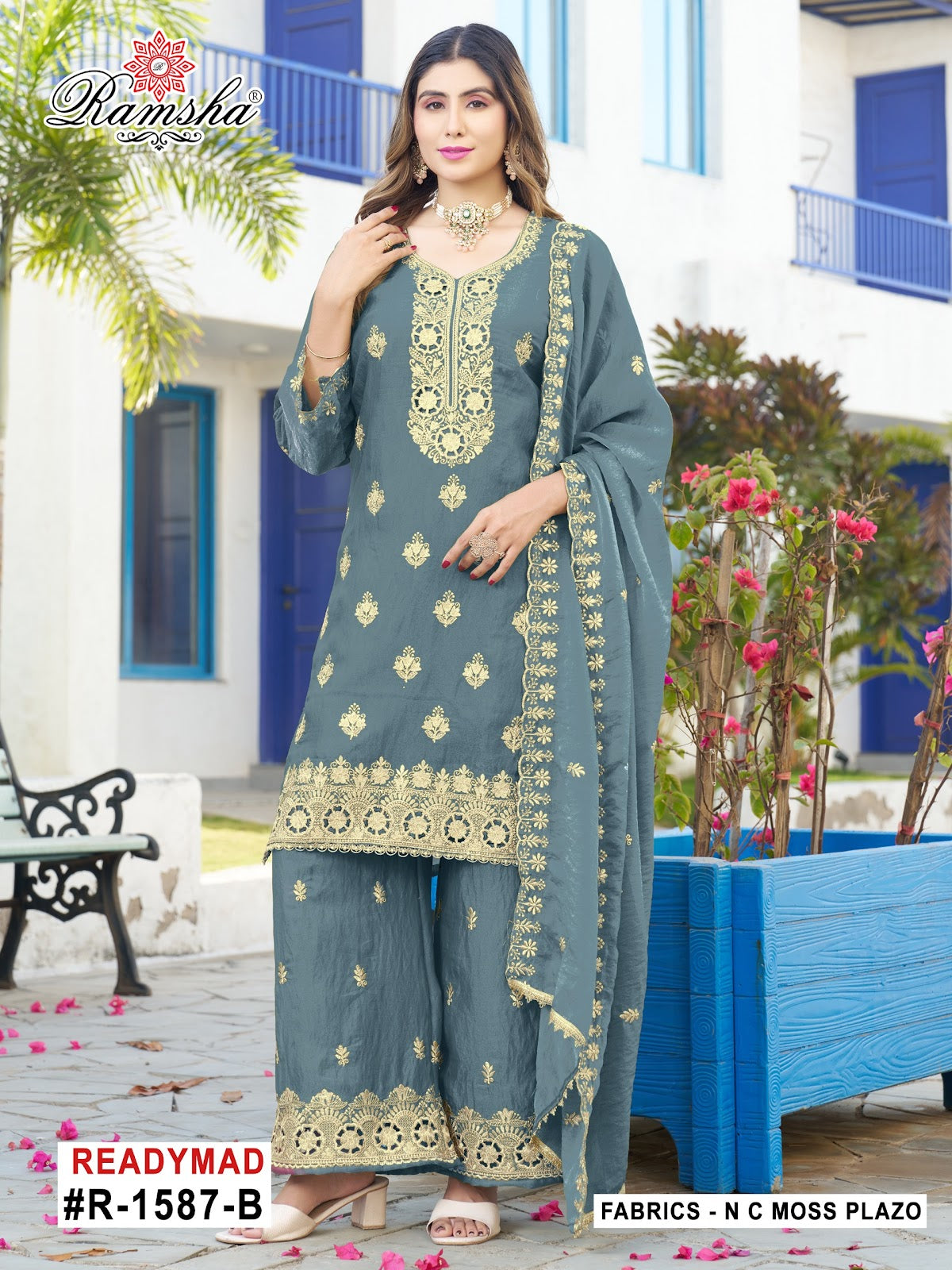 R 1587 Ramsha Nc Moss Pakistani Readymade Suits Exporter