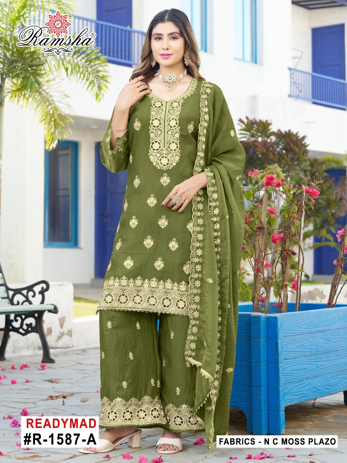 R 1587 Ramsha Nc Moss Pakistani Readymade Suits Exporter