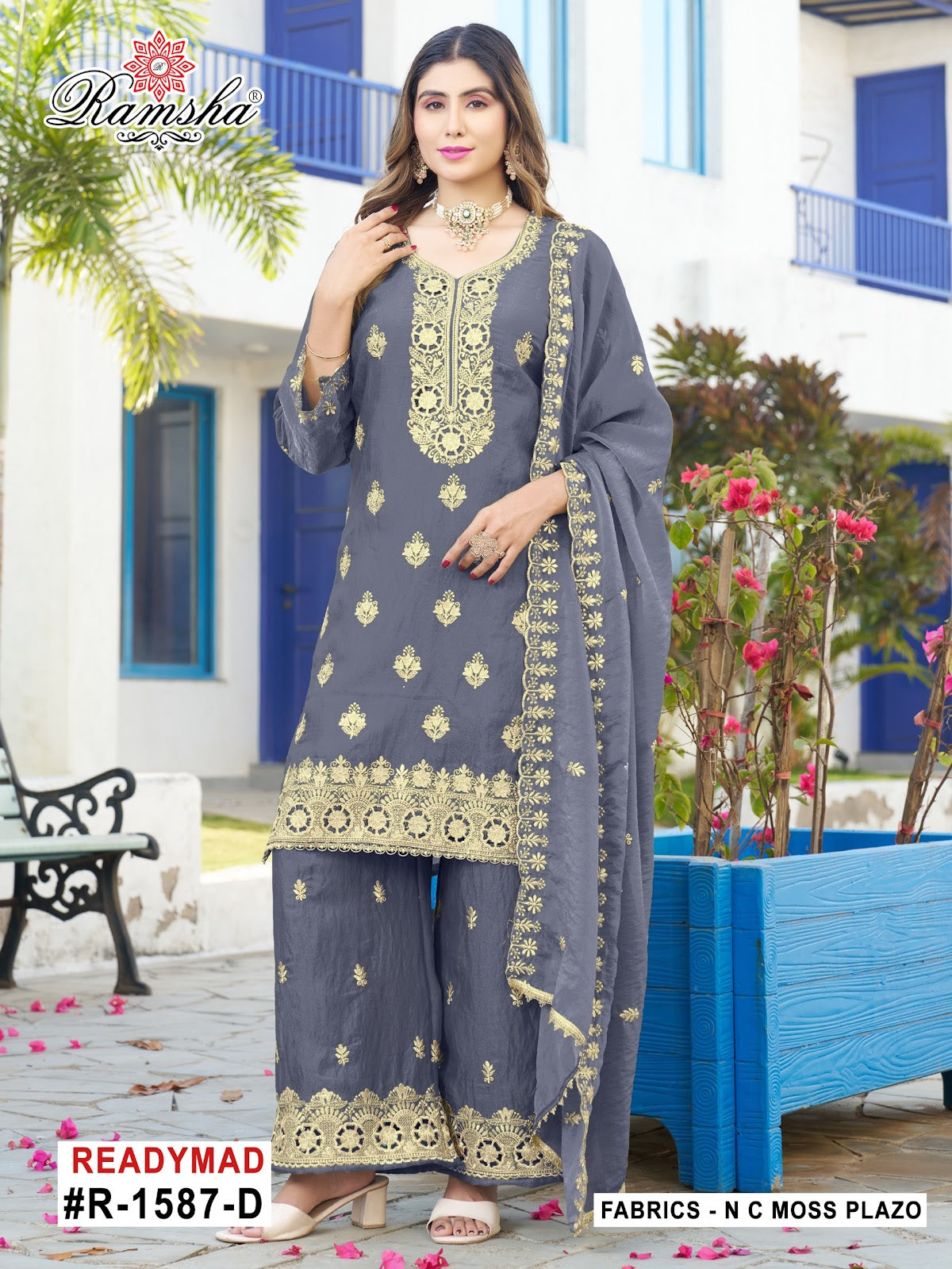 R 1587 Ramsha Nc Moss Pakistani Readymade Suits Exporter