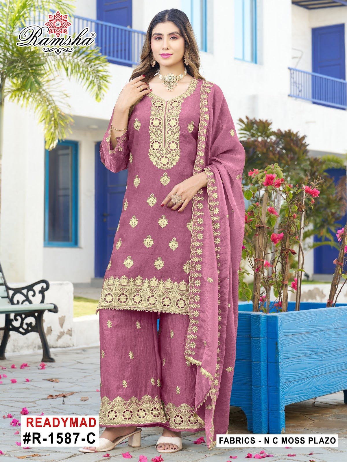 R 1587 Ramsha Nc Moss Pakistani Readymade Suits Exporter