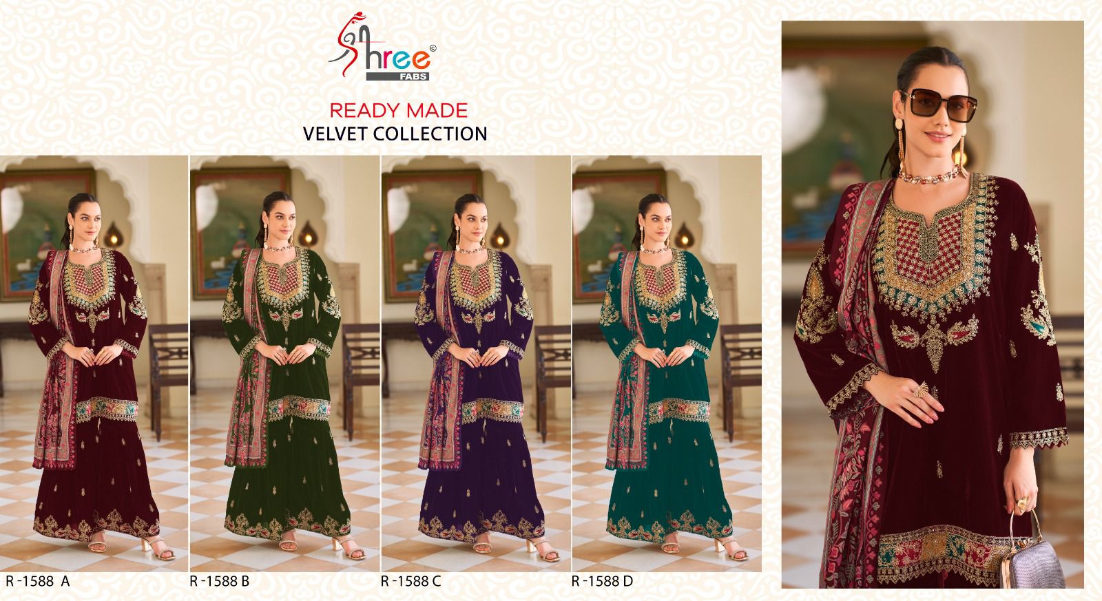 R 1588 Shree Fabs Readymade Velvet Suits Exporter Gujarat