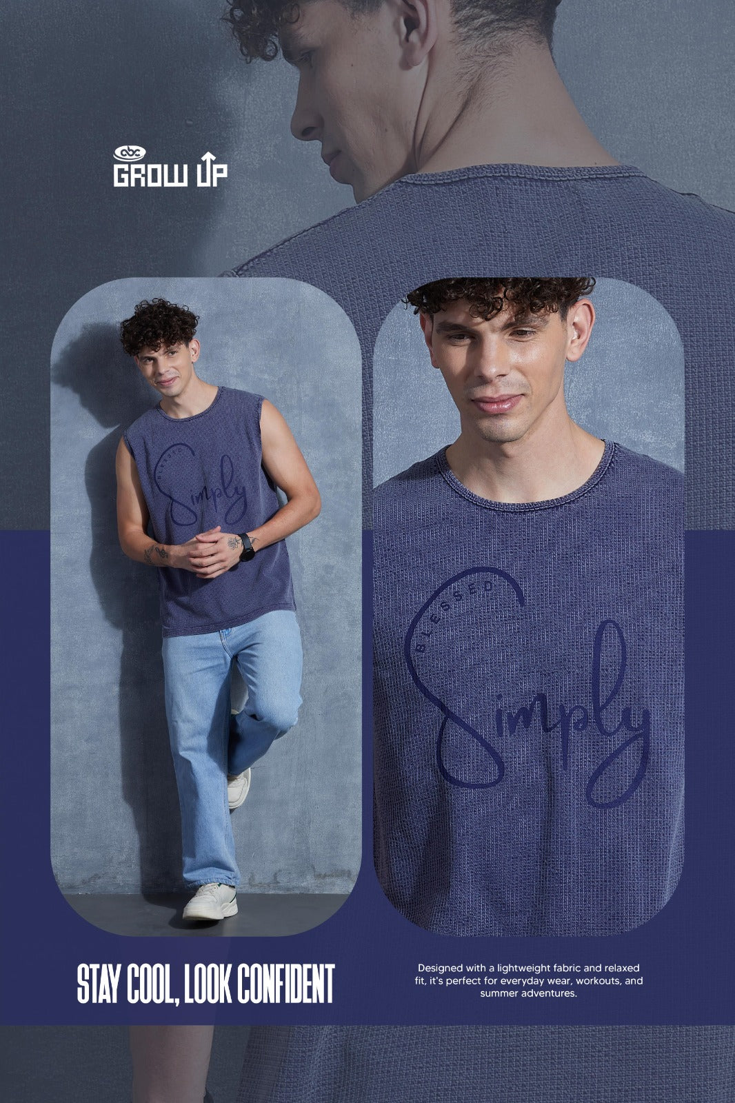 R 1595 Acid Wash Growup Mens Tank Top Wholesaler Gujarat