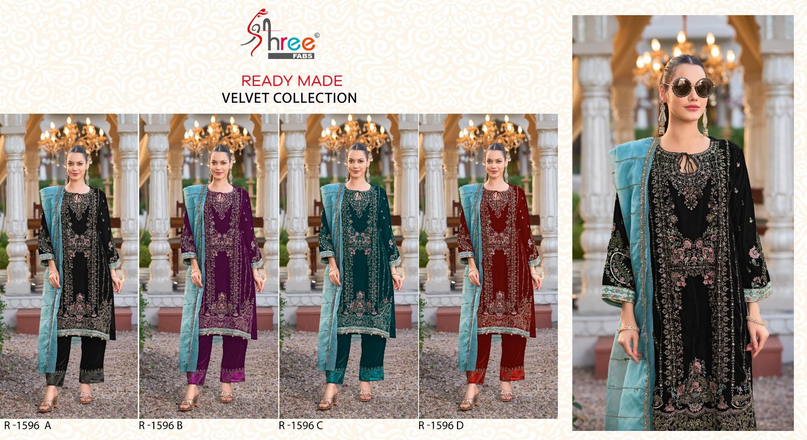 R 1596 Shree Fabs Readymade Velvet Suits Supplier India