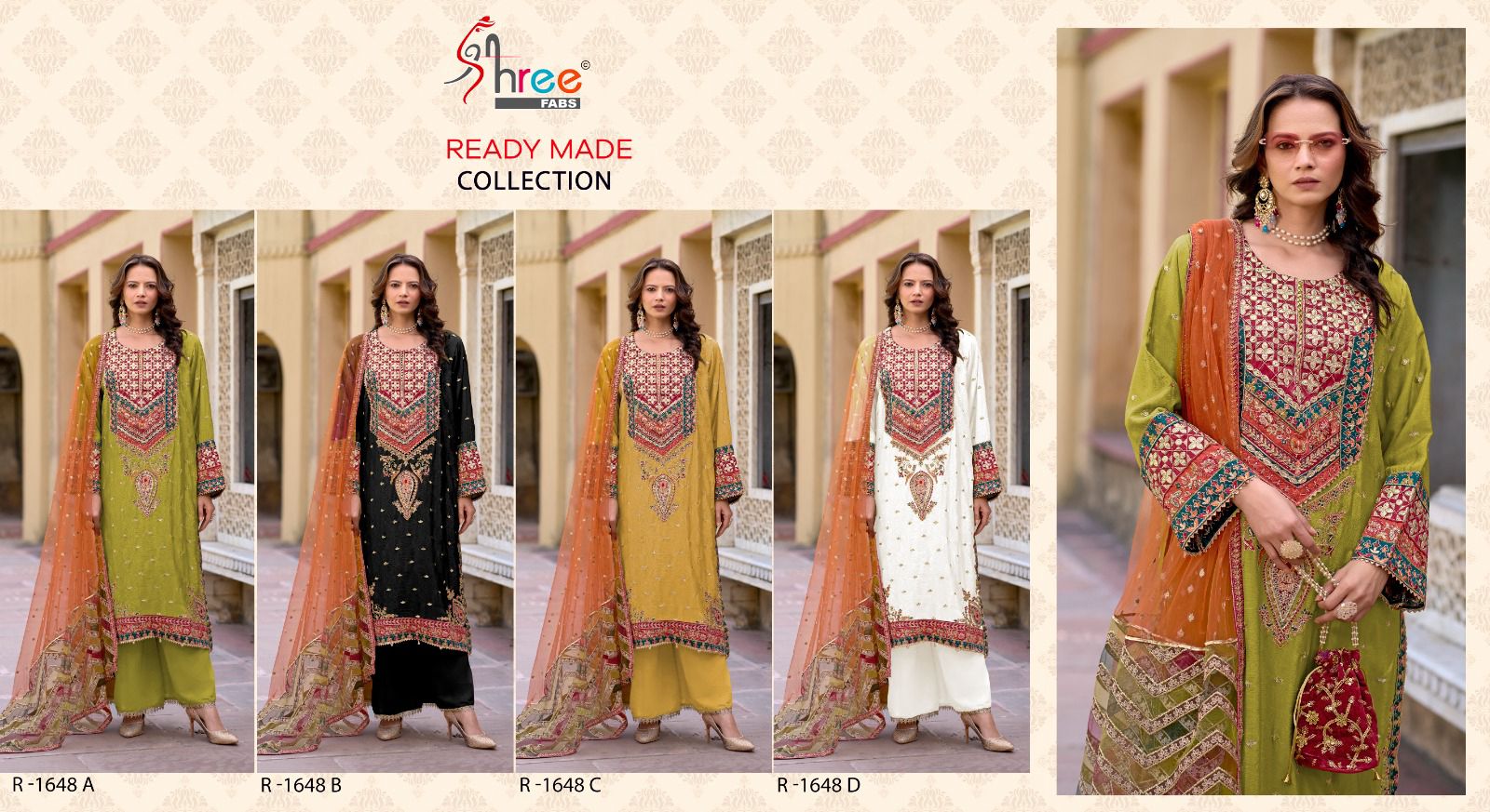 R 1648 Shree Fabs Chinon Pakistani Readymade Suits Wholesale Price
