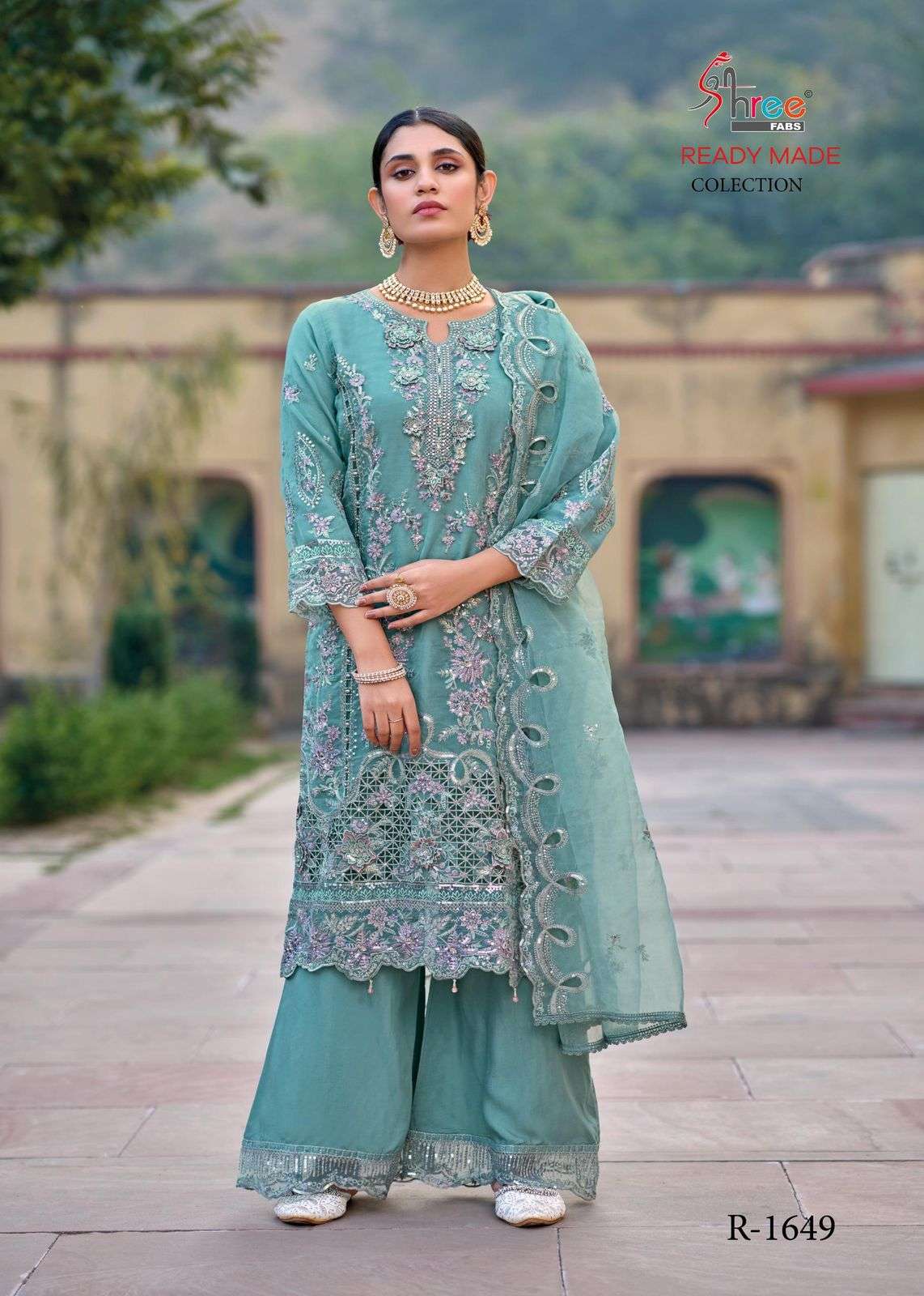 R 1649 Shree Fabs Organza Pakistani Readymade Suits Exporter