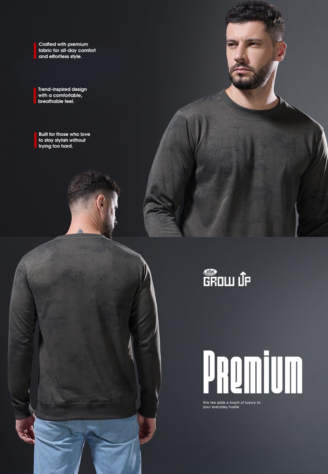 R 1652 Full Sleeves Growup Imported Mens Tshirts Supplier India