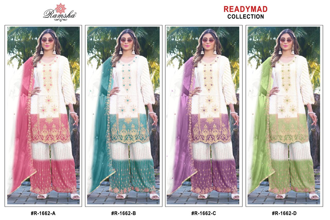 R 1662 Ramsha Crunchy Pakistani Readymade Suits Supplier Gujarat