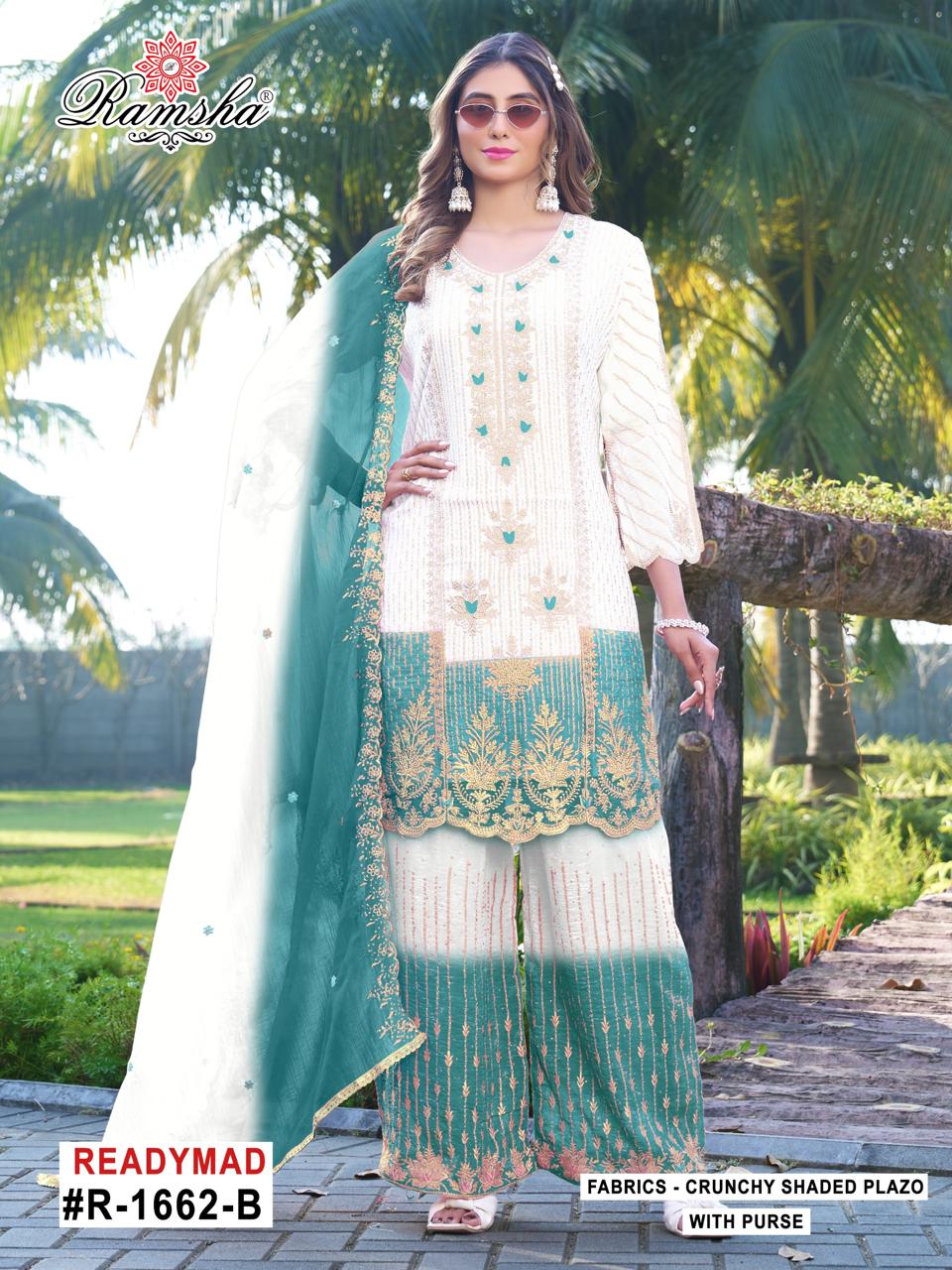 R 1662 Ramsha Crunchy Pakistani Readymade Suits Supplier Gujarat