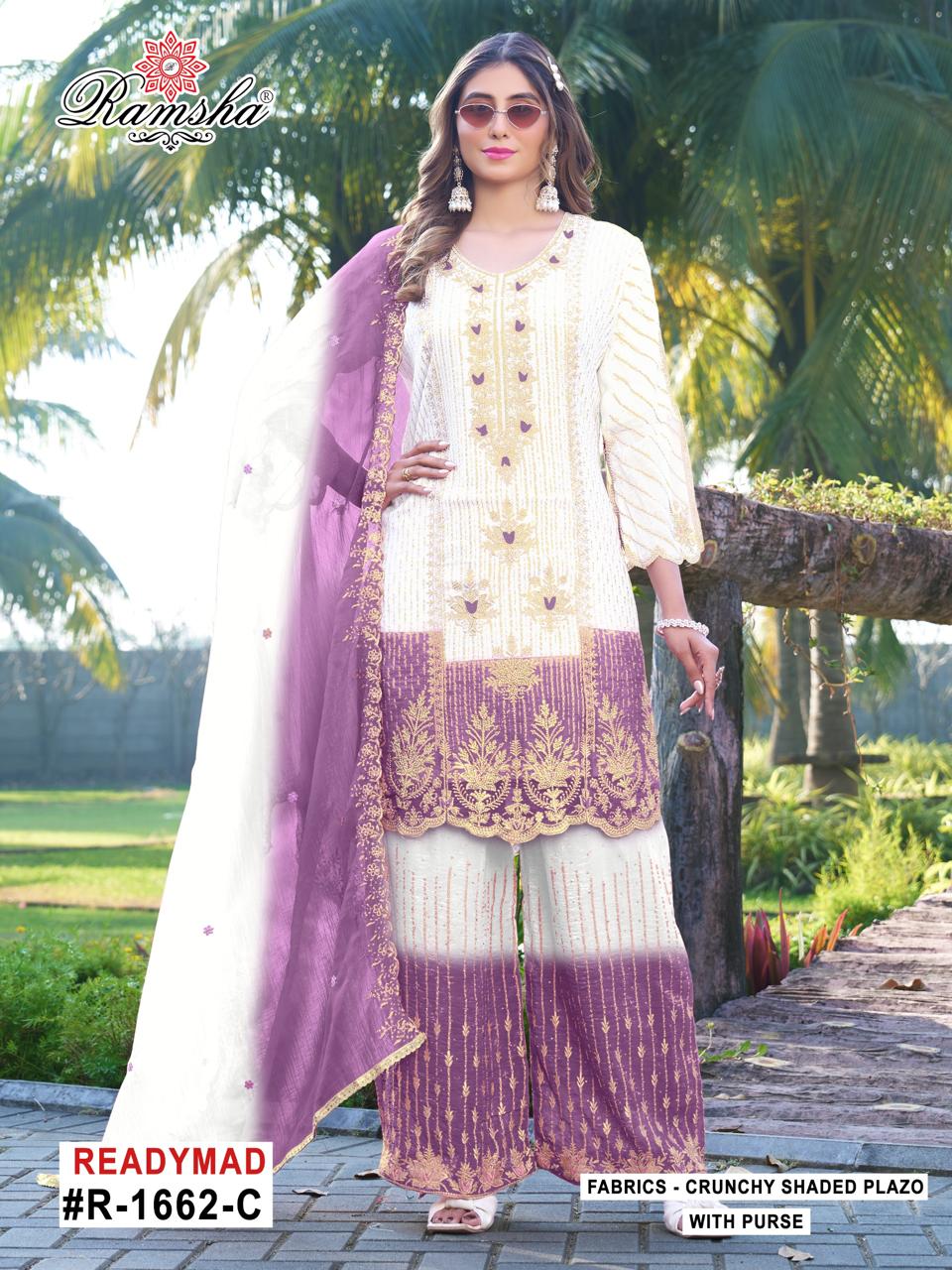 R 1662 Ramsha Crunchy Pakistani Readymade Suits Supplier Gujarat