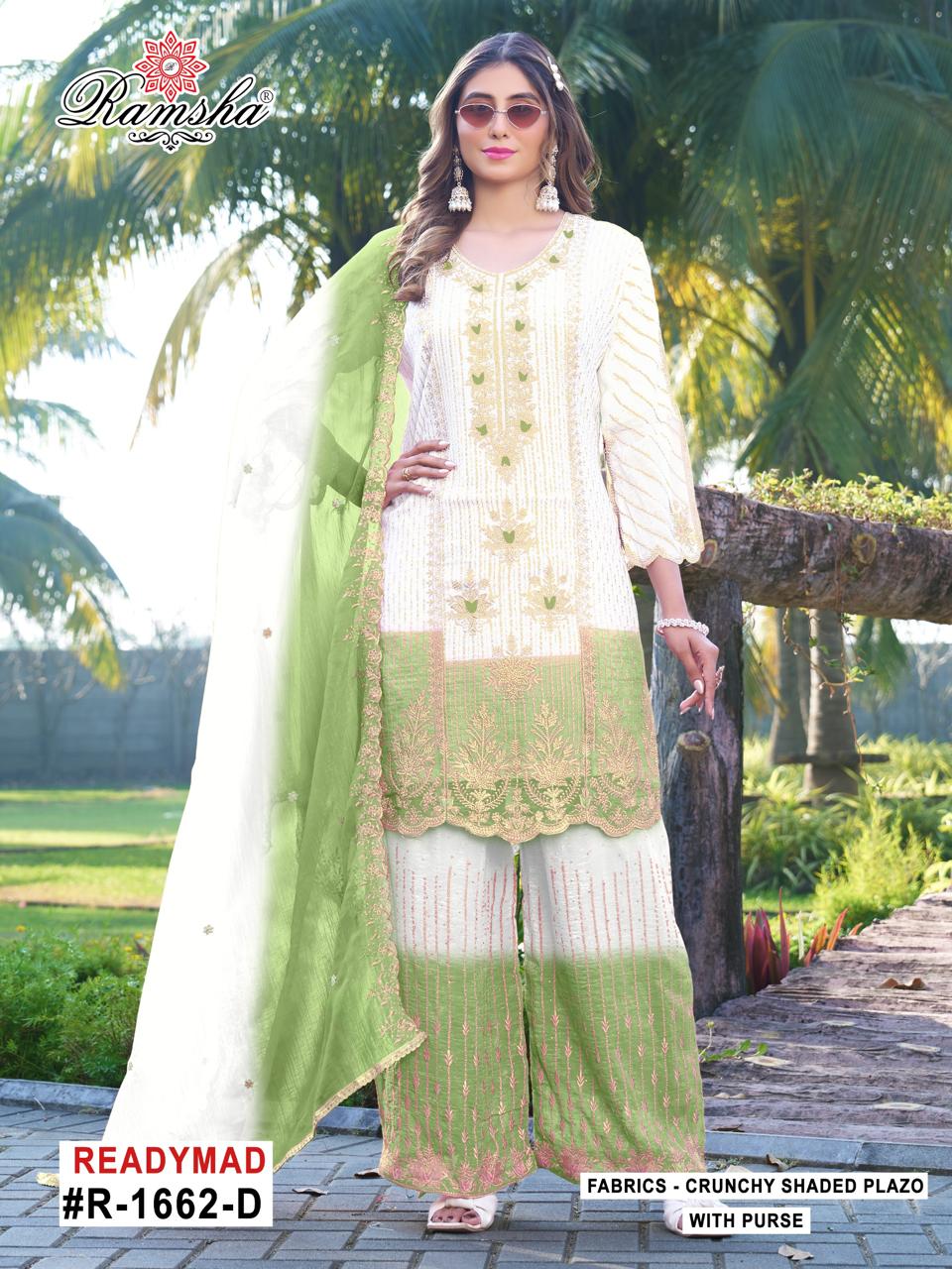 R 1662 Ramsha Crunchy Pakistani Readymade Suits Supplier Gujarat