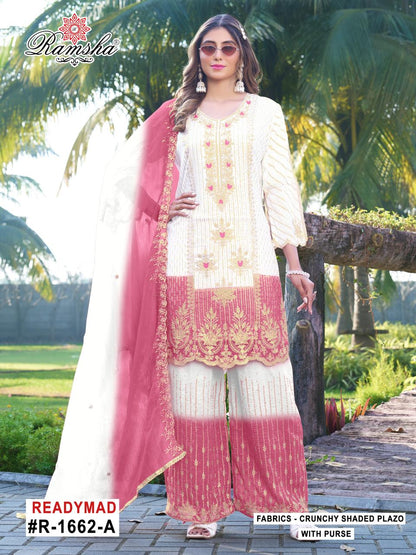 R 1662 Ramsha Crunchy Pakistani Readymade Suits Supplier Gujarat