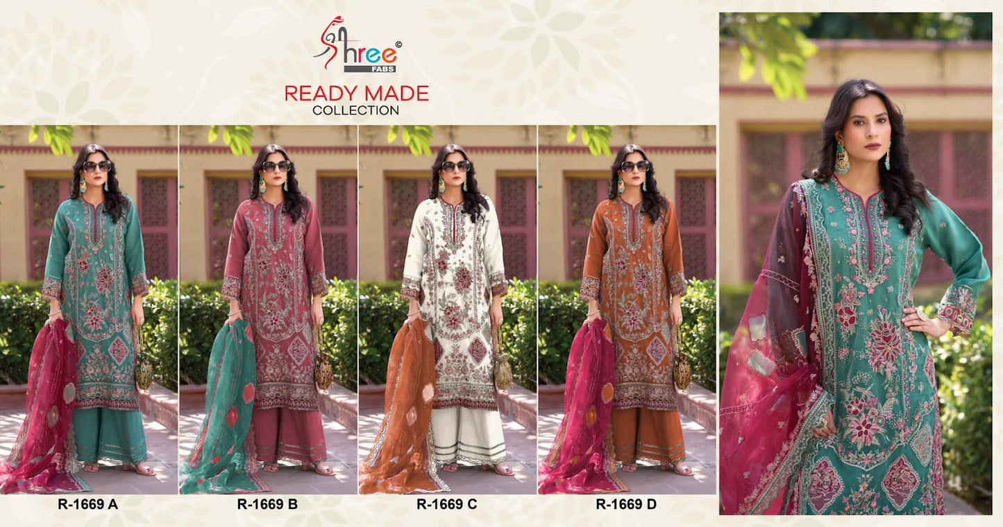 R 1669 Shree Fabs Organza Pakistani Readymade Suits Supplier India