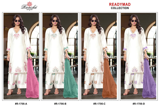 R 1706 Ramsha Japan Satin Pakistani Readymade Suits Supplier