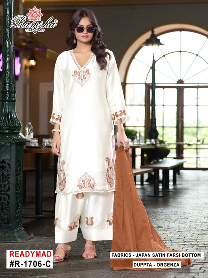 R 1706 Ramsha Japan Satin Pakistani Readymade Suits Supplier