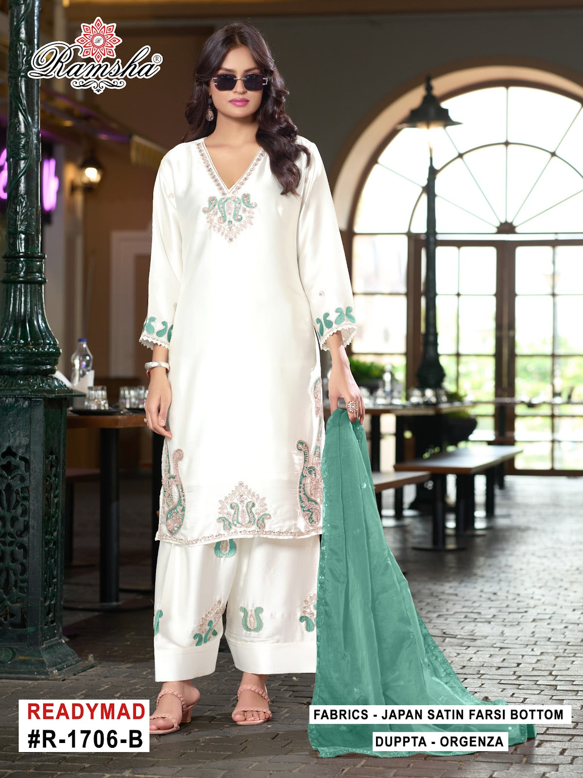 R 1706 Ramsha Japan Satin Pakistani Readymade Suits Supplier