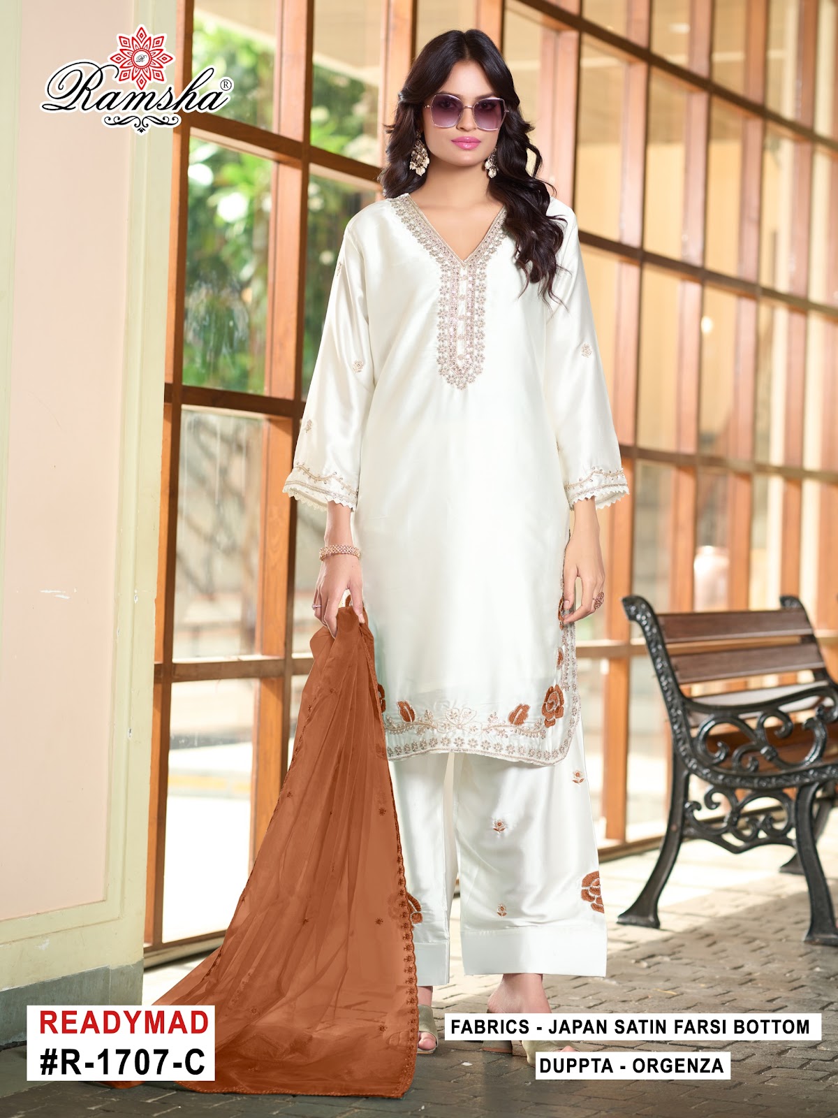 R 1707 Ramsha Japan Satin Pakistani Readymade Suits Manufacturer