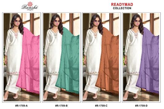 R 1709 Ramsha Japan Satin Pakistani Readymade Suits Wholesaler
