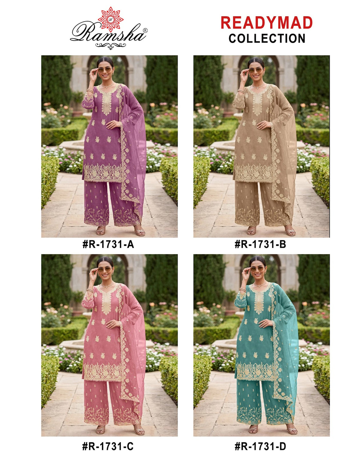 R 1731 Ramsha Flute Pakistani Readymade Suits Exporter Gujarat