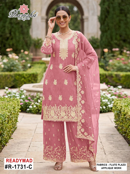 R 1731 Ramsha Flute Pakistani Readymade Suits Exporter Gujarat
